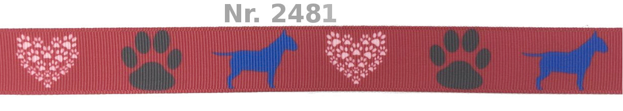 Exklusives  Bullterrier & Pfotenherz -Band – Bordeauxrot – 22mm