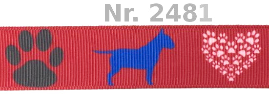 Exklusives  Bullterrier & Pfotenherz -Band – Bordeauxrot – 22mm
