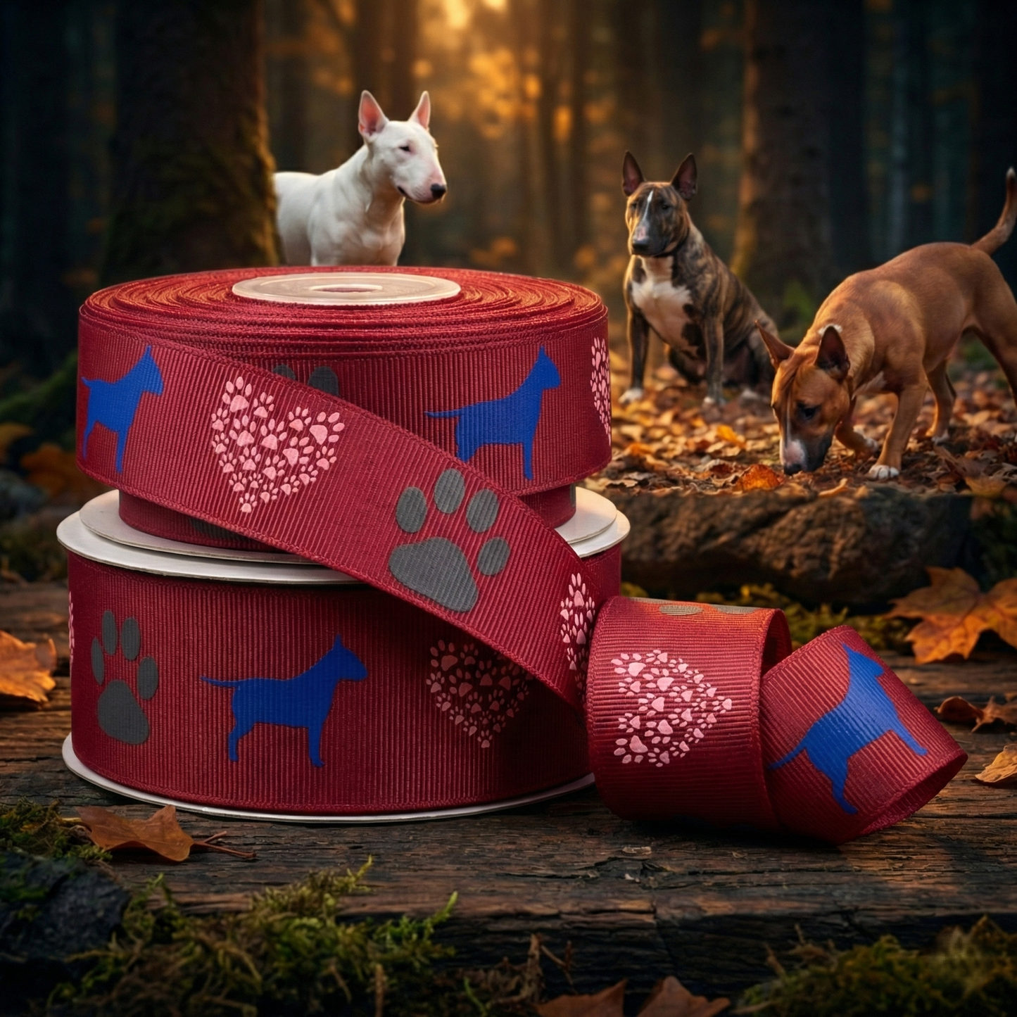 Exklusives  Bullterrier & Pfotenherz -Band – Bordeauxrot – 22mm