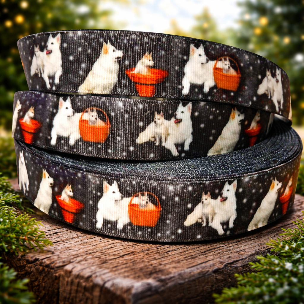 Exklusives  Weißer Schäferhund & Welpen - Band mit Sternenhintergrund – 25mm