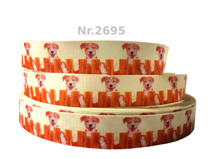 „Garden Buddy – Bezauberndes Ripsband mit neugierigem Hund am Holzzaun“ 22 mm