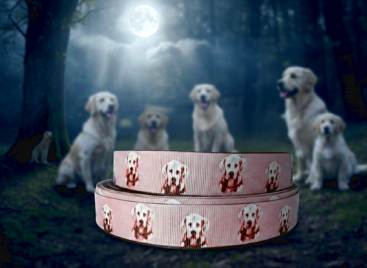 „Golden Charm – Edles Ripsband mit gezeichneten Golden Retrievern für Deine sanften Begleiter“ 25 mm