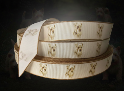 „Terrier Classic – Stilvolles Ripsband mit handgezeichneten Porträts für Deine treuen Begleiter“ 22 mm