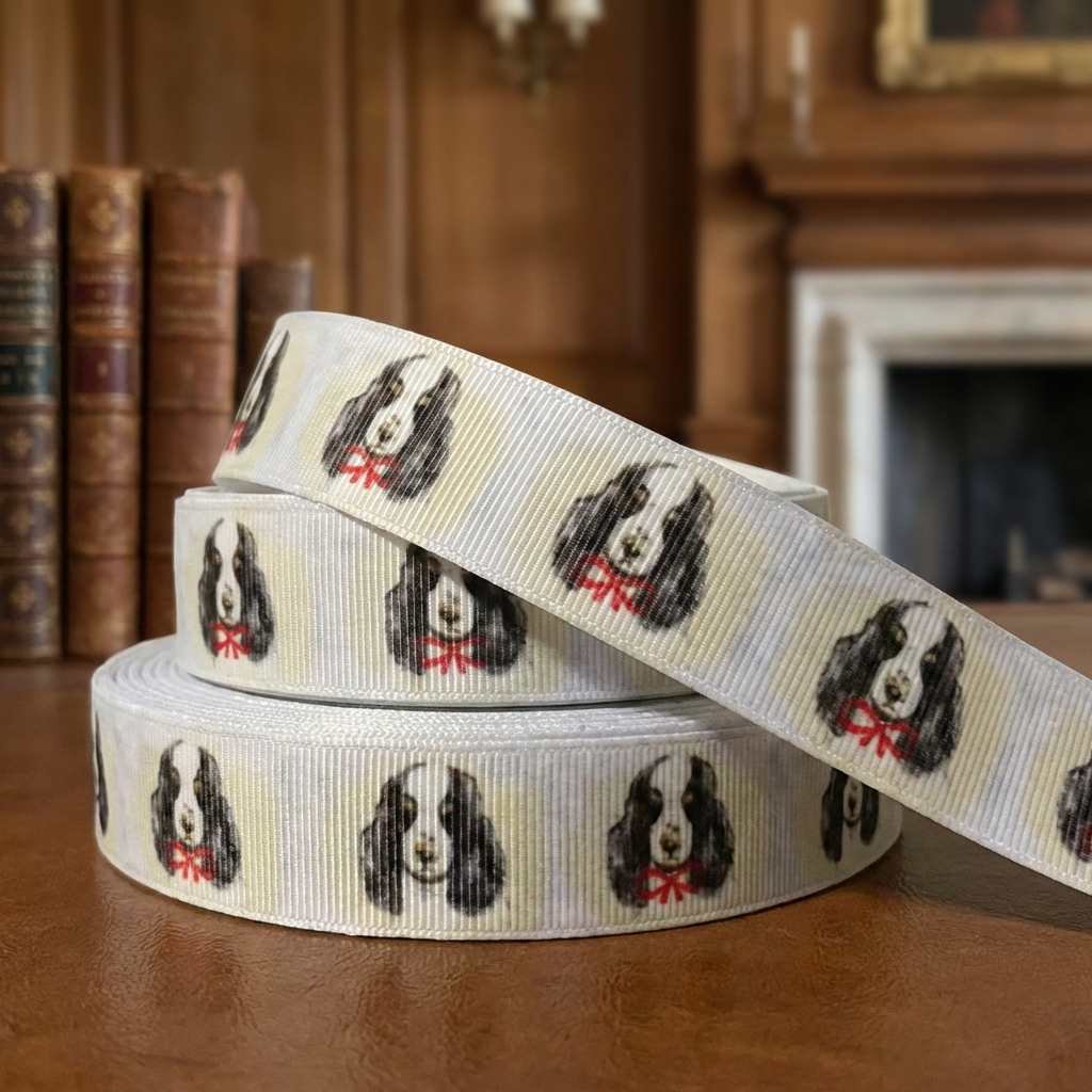 Exklusives  Spaniel mit Schleife - Band mit Beigefarbenem Schein – 22mm