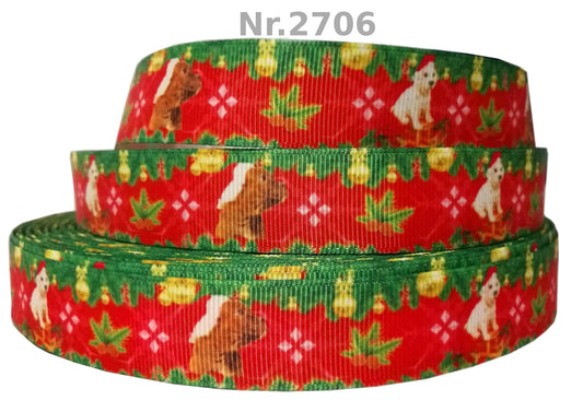 Exklusives  Weihnachtshunde - Band mit Nikolausmützen – 22mm