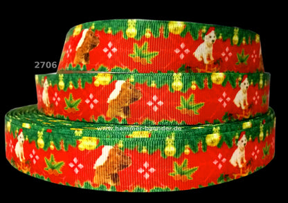 Exklusives  Weihnachtshunde - Band mit Nikolausmützen – 22mm