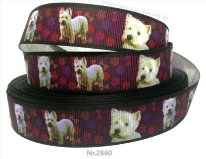 Exklusives  West Highland Terrier Pfotenliebe -Band mit Beerenton – 22mm