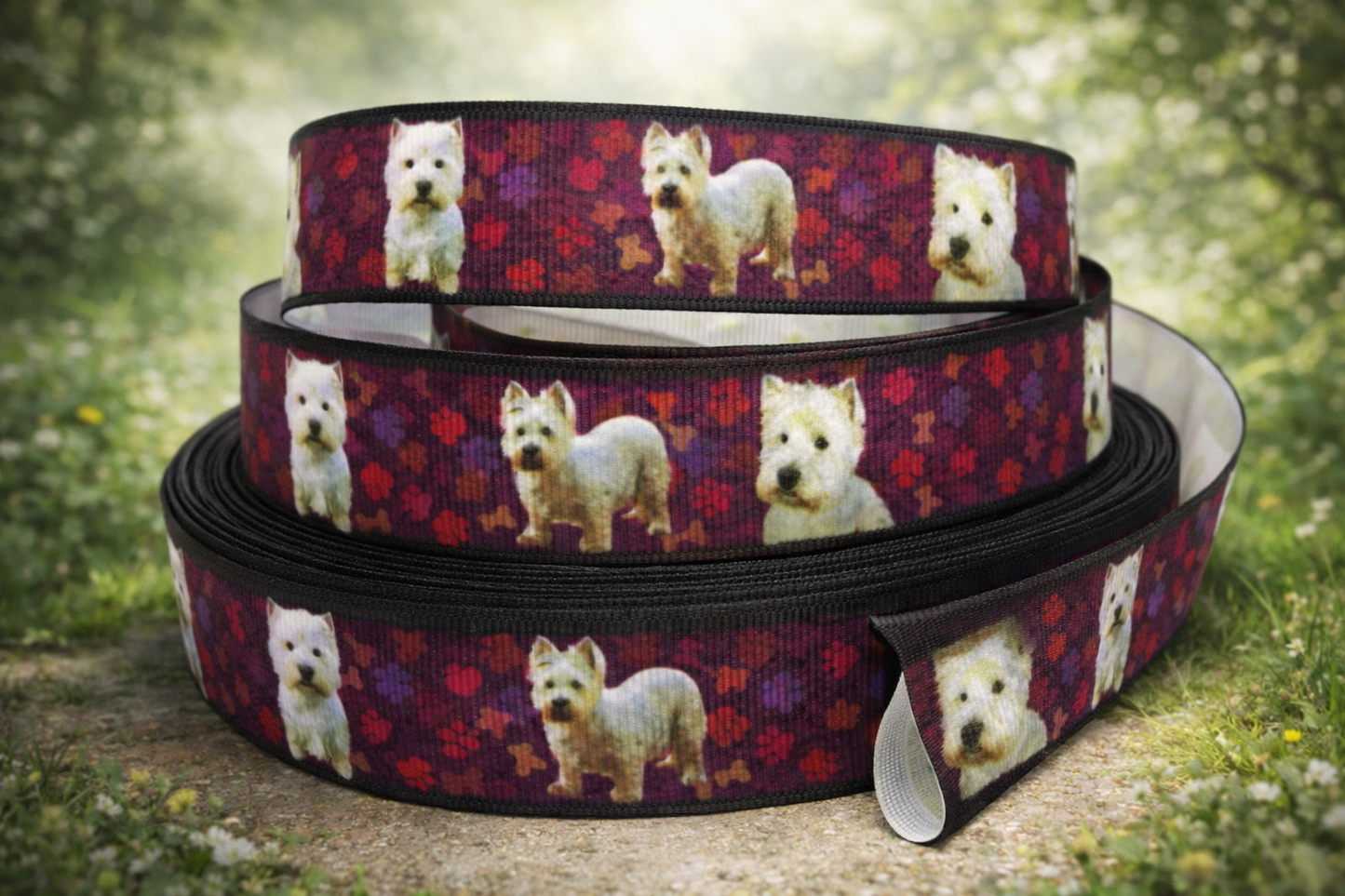 Exklusives  West Highland Terrier Pfotenliebe -Band mit Beerenton – 22mm