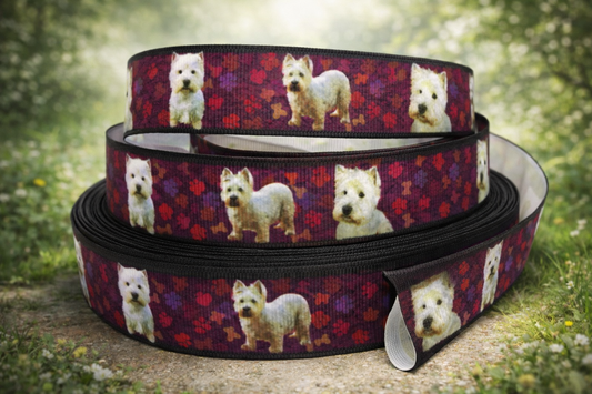 Exklusives  West Highland Terrier Pfotenliebe -Band mit Beerenton – 22mm