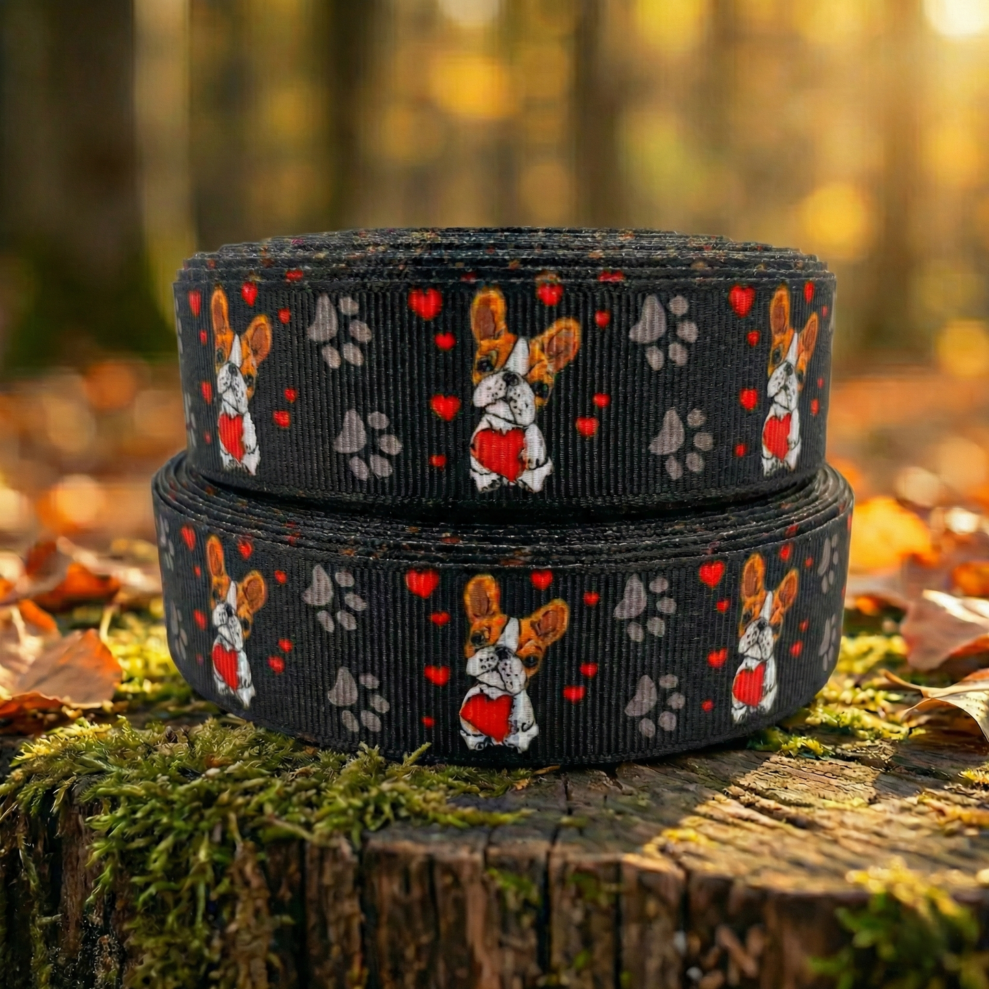 „Frenchie Love – Exklusives Ripsband mit Französischer Bulldogge & Herzen“ 22 mm