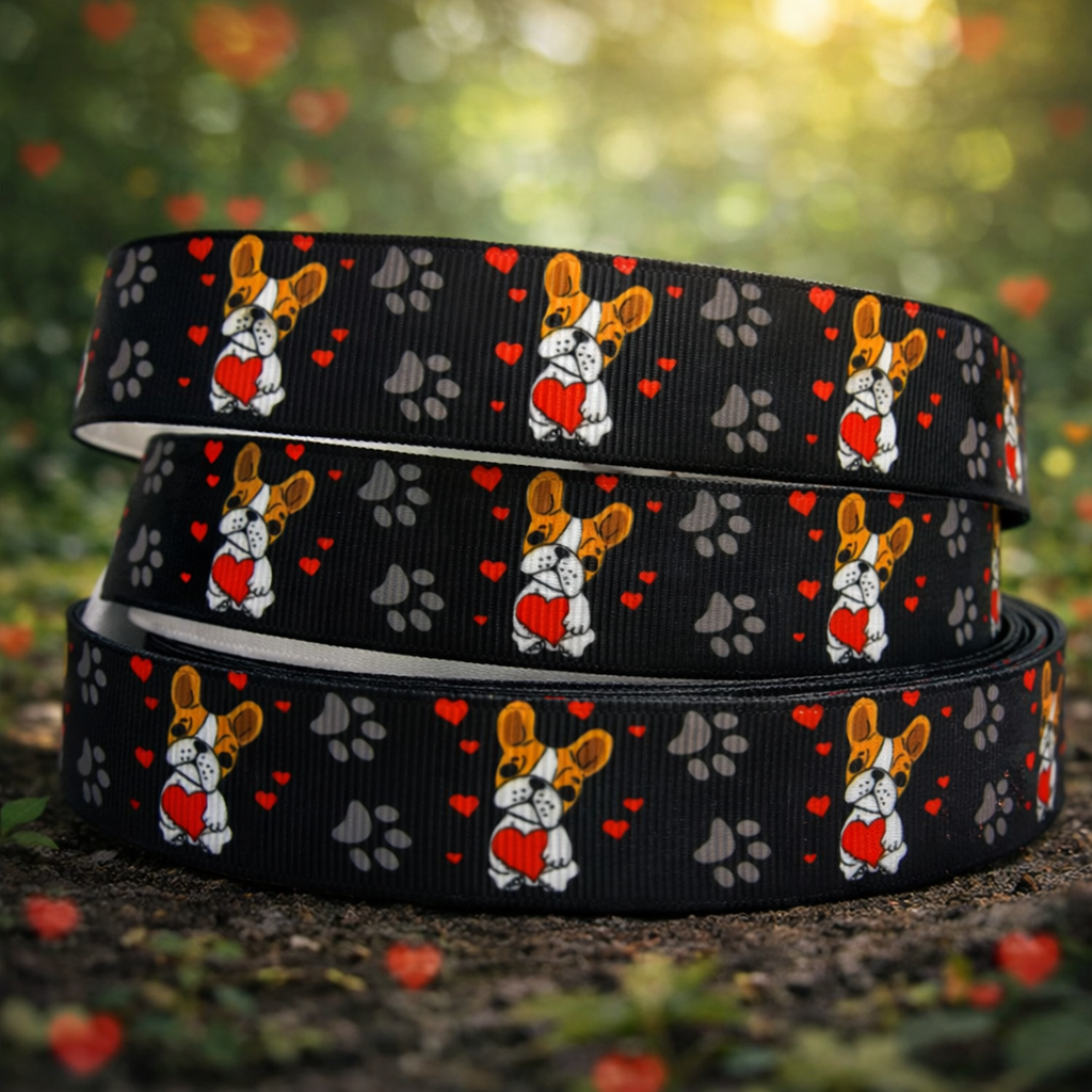„Frenchie Love – Exklusives Ripsband mit Französischer Bulldogge & Herzen“ 22 mm