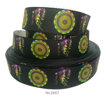 „Spirit of Manitu – Exklusives Ripsband mit Chief-Motiven & leuchtenden Mandalas“ 22 mm