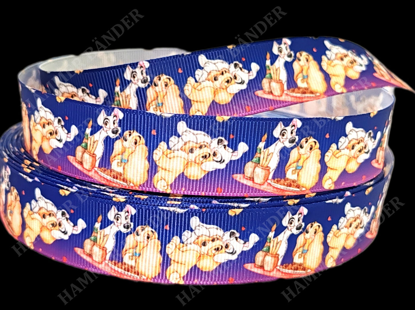 Verliebte Hunde Ripsband – Spaghetti-Szene bei Kerzenschein