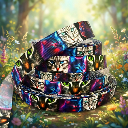 Farbenfrohe Katzenkunst – Exklusives bedrucktes Band 13mm