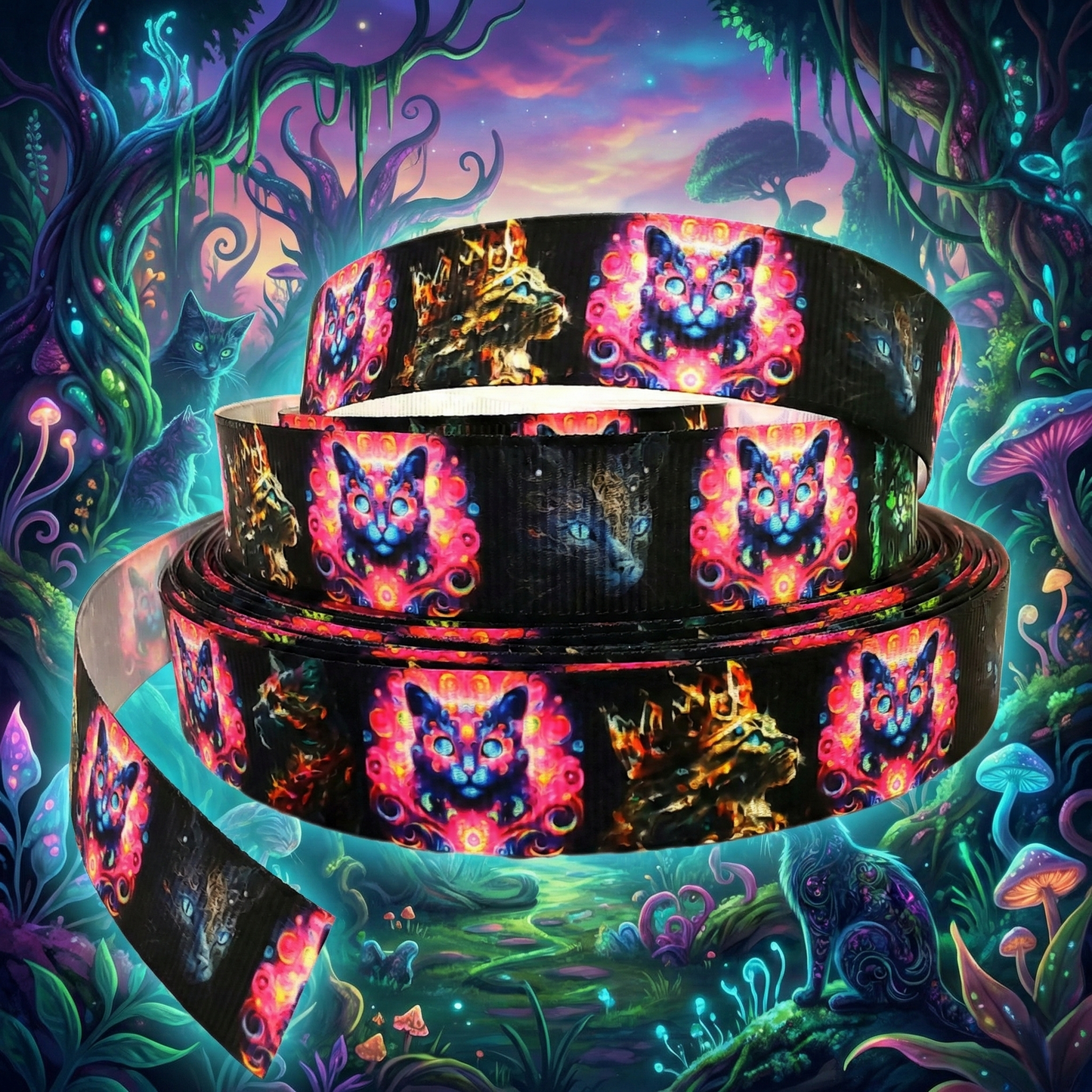 Surreale Katzenwelten – Exklusives bedrucktes Band 19mm