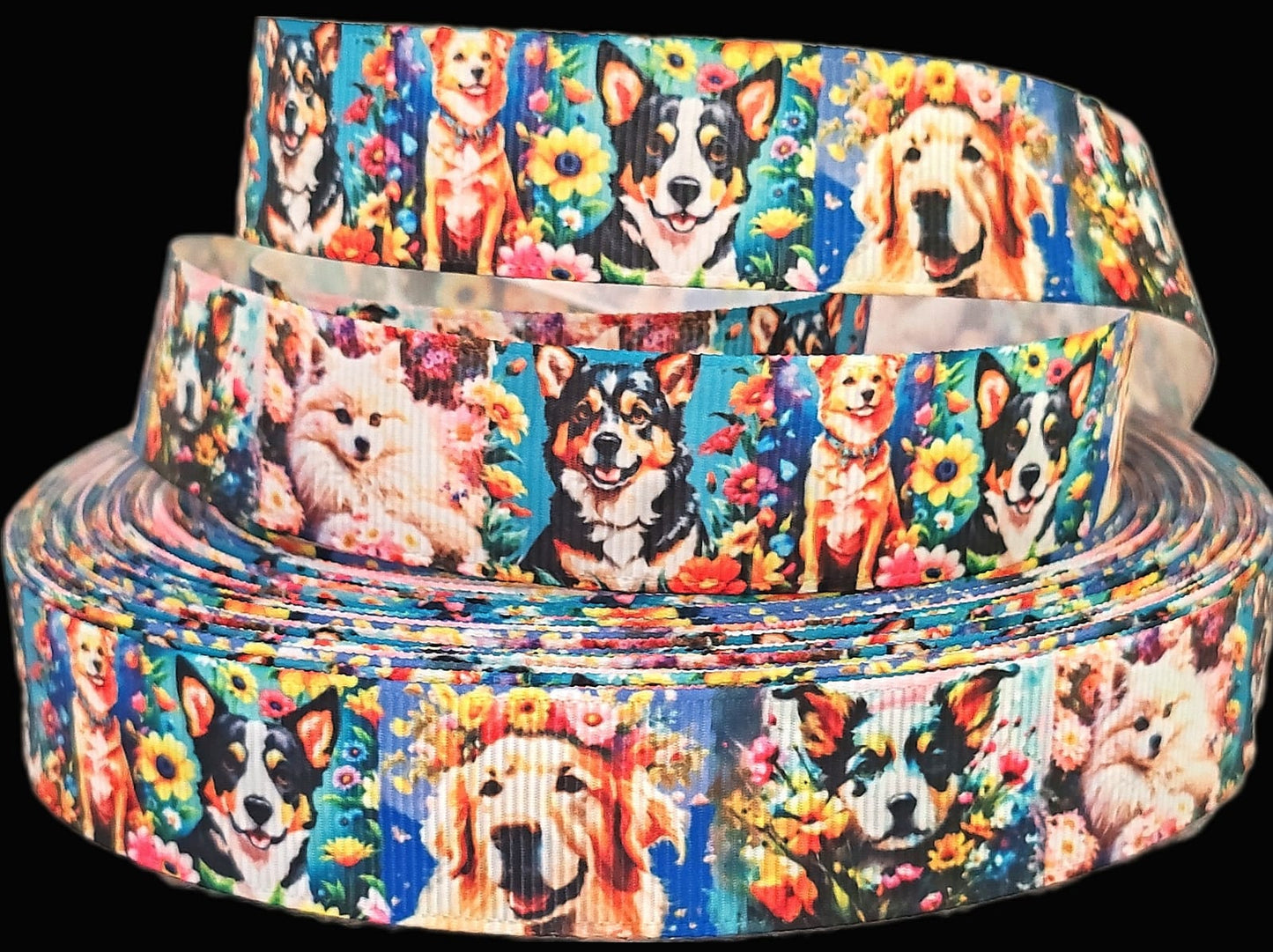 Hunde im Blumenmeer – Exklusives bedrucktes Band 22mm