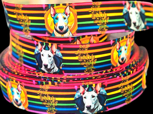 Neon Bullterrier – Exklusives bedrucktes Band 25mm