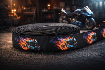 🏍️ „Brennender Asphalt“ – Exklusives Ripsband mit rasantem Motorrad-Motiv ✨