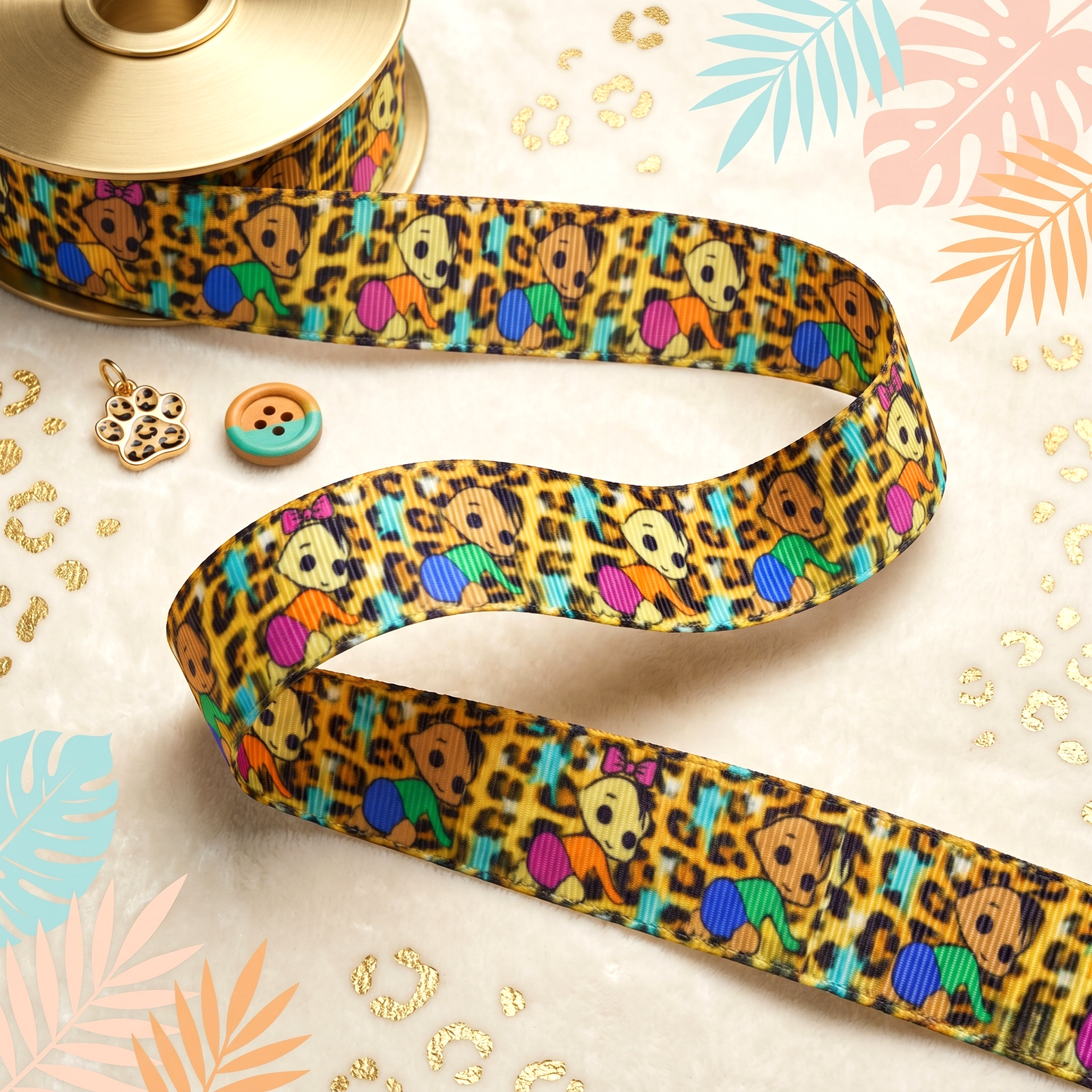 Exklusives  Baby-Leoparden -Band im Cartoon-Stil – 16mm