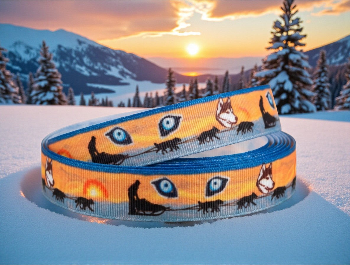 Exklusives  Schlittenhunde im Einsatz - Band mit Huskyaugen – 22mm