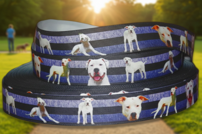 Exklusives  Dogo Argentino -Band auf Schwarz-Blauem Streifen – 25mm