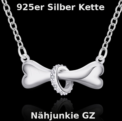 925er Silberkette mit Hunde-Knochen-Anhänger | Zirkonia-Verziert