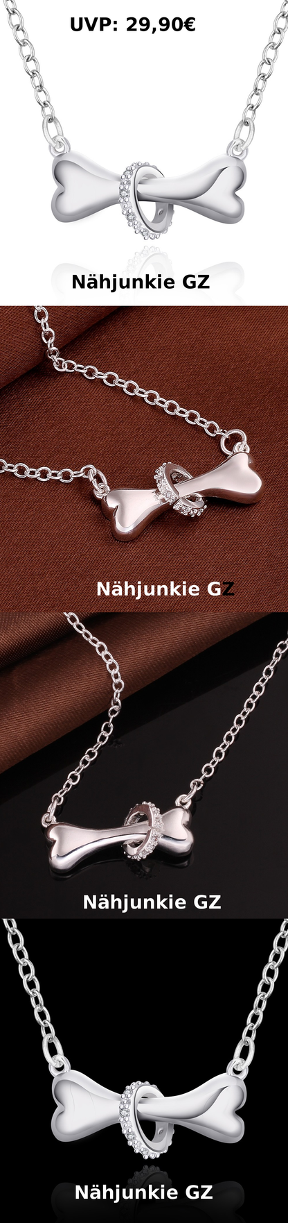 925er Silberkette mit Hunde-Knochen-Anhänger | Zirkonia-Verziert