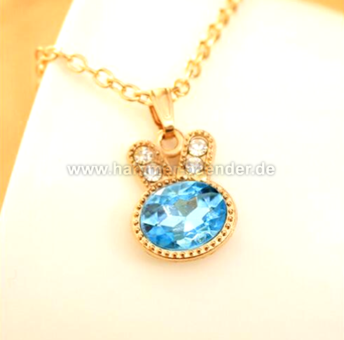 Vergoldeter Hasen-Anhänger mit Saphir-Imitat | Bunt & Edel