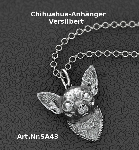 3D Chihuahua-Anhänger mit Kette | Versilbert & Charmant