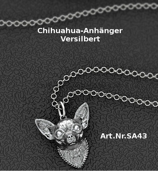 3D Chihuahua-Anhänger mit Kette | Versilbert & Charmant