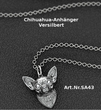 3D Chihuahua-Anhänger mit Kette | Versilbert & Charmant