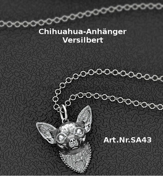 3D Chihuahua-Anhänger mit Kette | Versilbert & Charmant