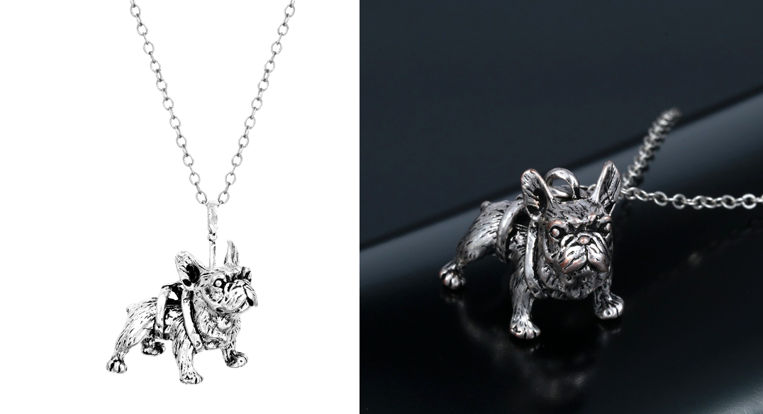 3D Französische Bulldoggen - Silber & Schwarz