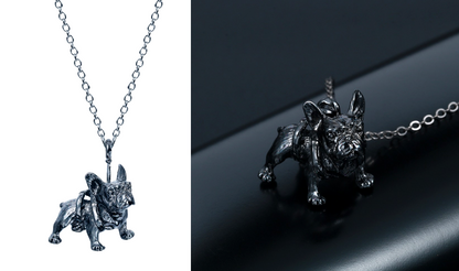 3D Französische Bulldoggen - Silber & Schwarz