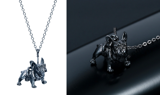3D Französische Bulldoggen - Silber & Schwarz