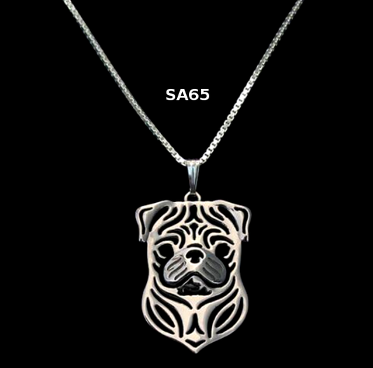 MOPS | Halskette mit Anhänger | Versilbert