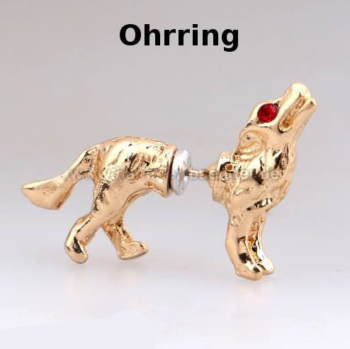 Wolf-Ohrringe in Silber & Gold | Mit Roten Strassaugen