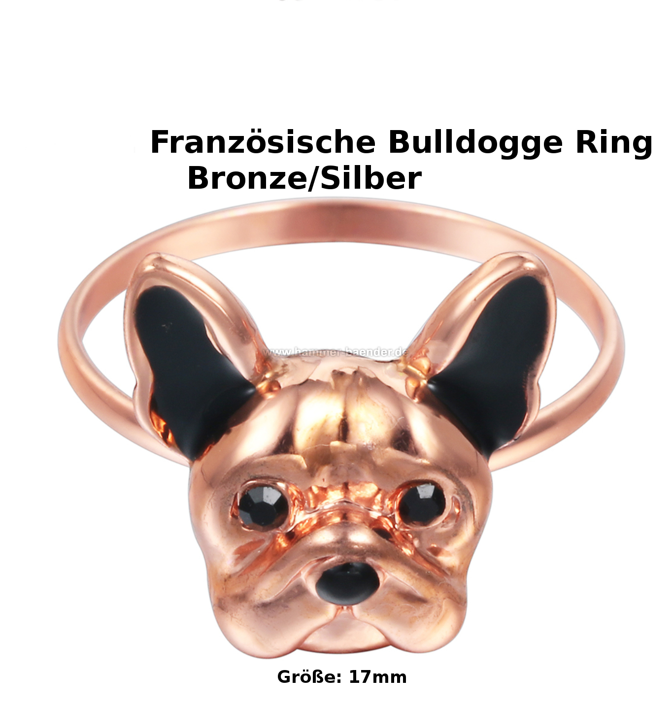 Französische Bulldogge Ring in Rosegold | Mit Strassaugen