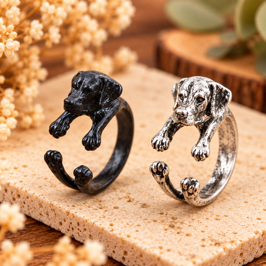Labrador 3D-Wickelring in Schwarz und Antik-Silber