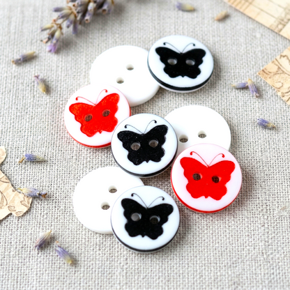 Plastic butterfly button in red &amp; black