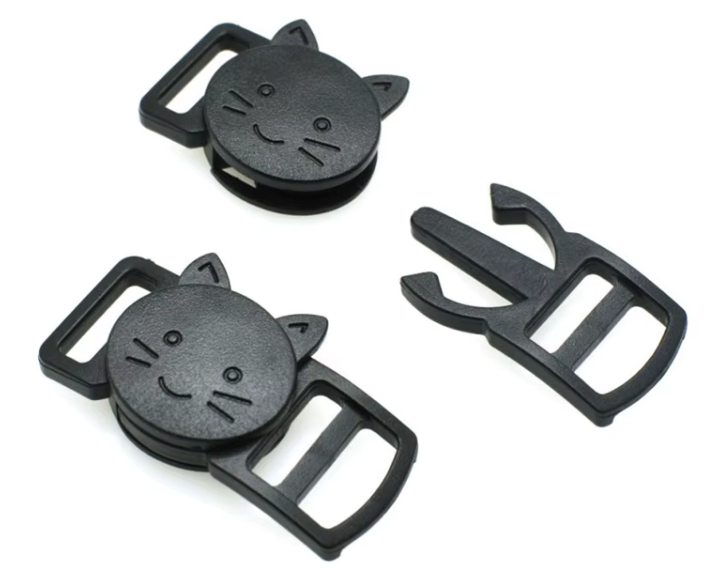 Klickverschluss mit Katzenmotiv – 10 mm PVC, Schwarz
