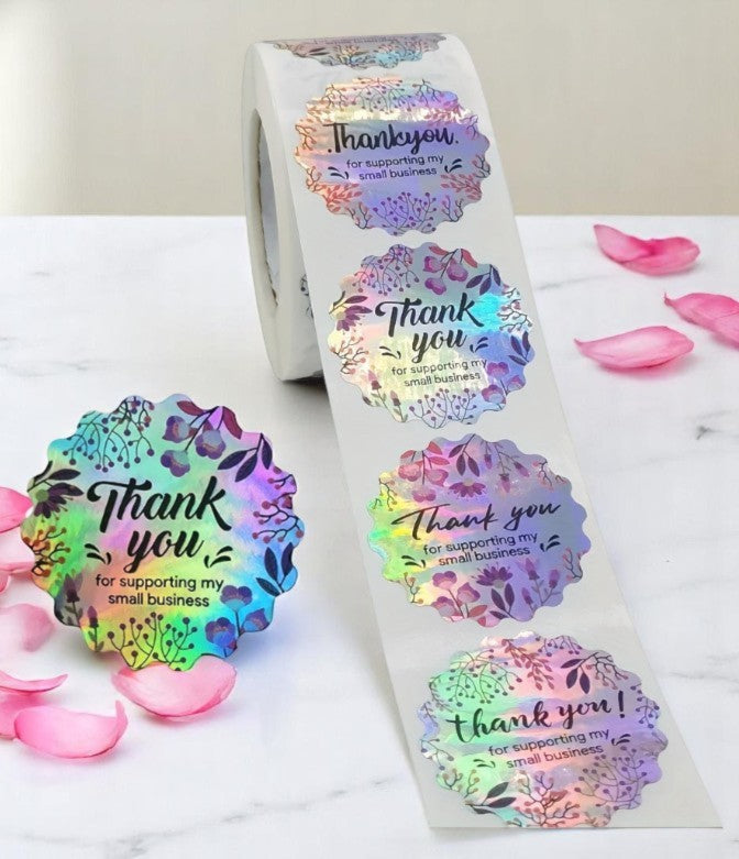 Mit Liebe bedankt – Hologramm-Sticker in Blütendesign