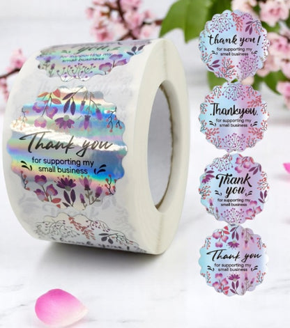 Mit Liebe bedankt – Hologramm-Sticker in Blütendesign