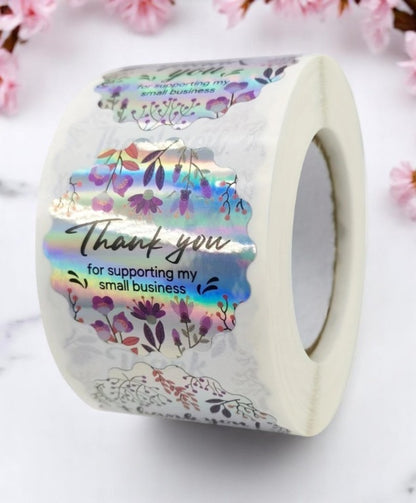 Mit Liebe bedankt – Hologramm-Sticker in Blütendesign