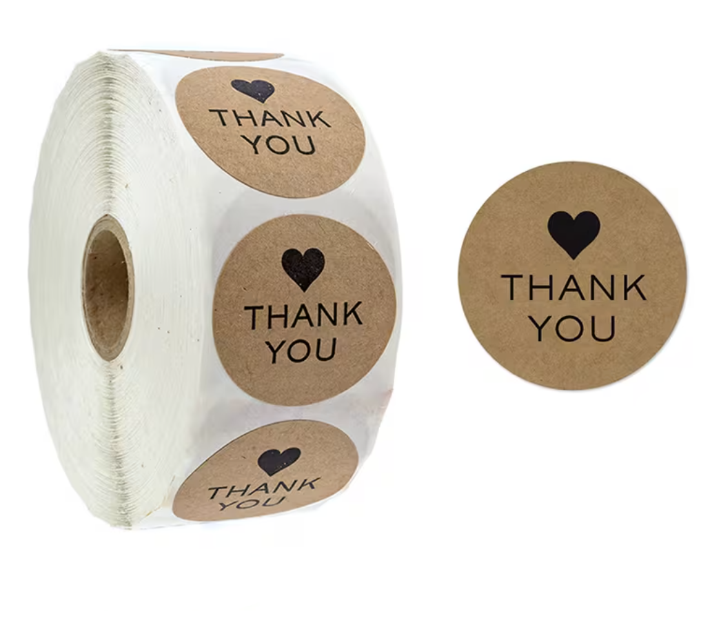 Kraftpapier Etiketten - Aufkleber  Thank you <3  (Dankeschön <3)  (10er Pack)