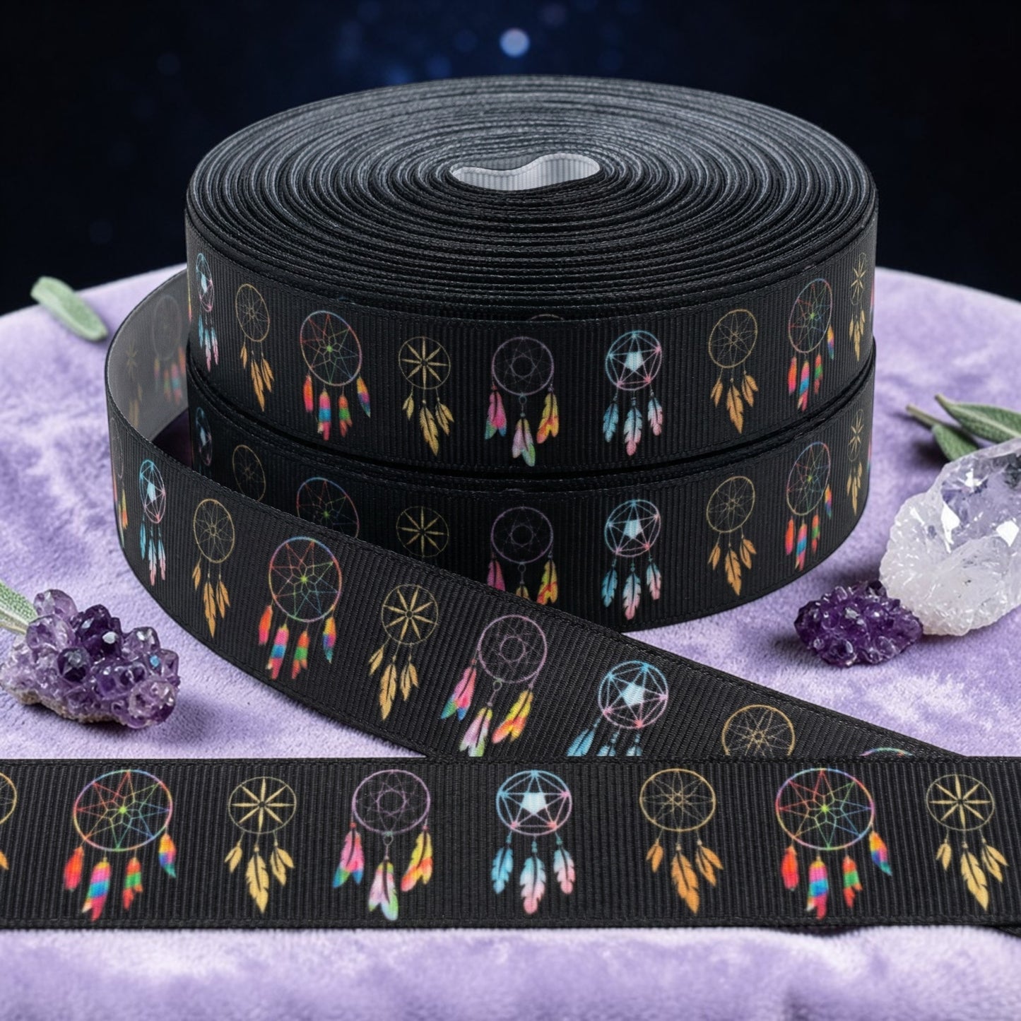 🪶 Exklusives Ripsband mit magischen Boho Traumfängern ✨22mm