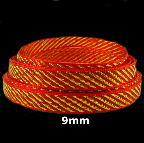 Zierband Rot mit Goldstreifen – Webband in 9 mm