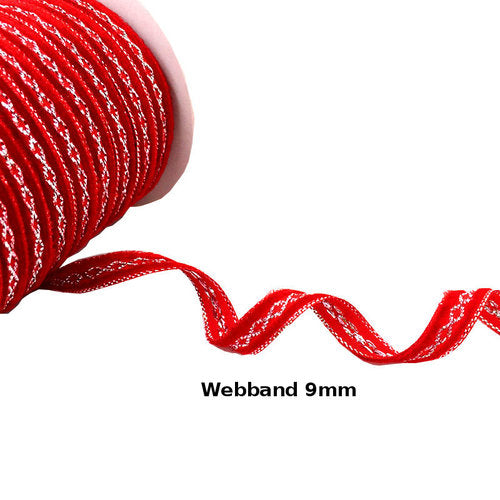 Kettenzauber – Webband 9 mm in Rot mit Silber