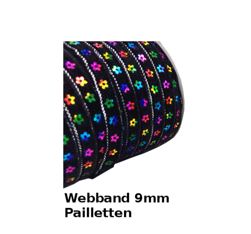 Blütenzauber – Webband 9 mm in Schwarz mit Pailletten