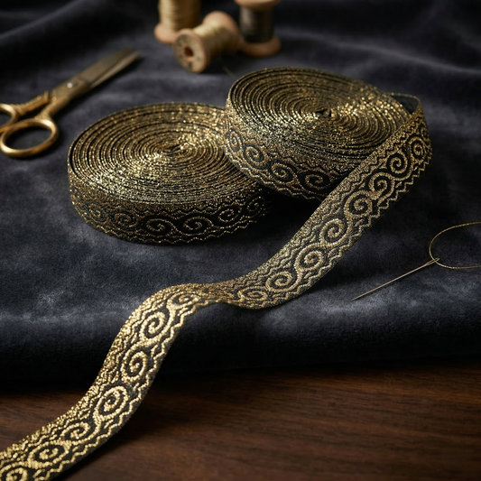 Webband in Schwarz & Gold mit Ornamenten in 12mm ✨